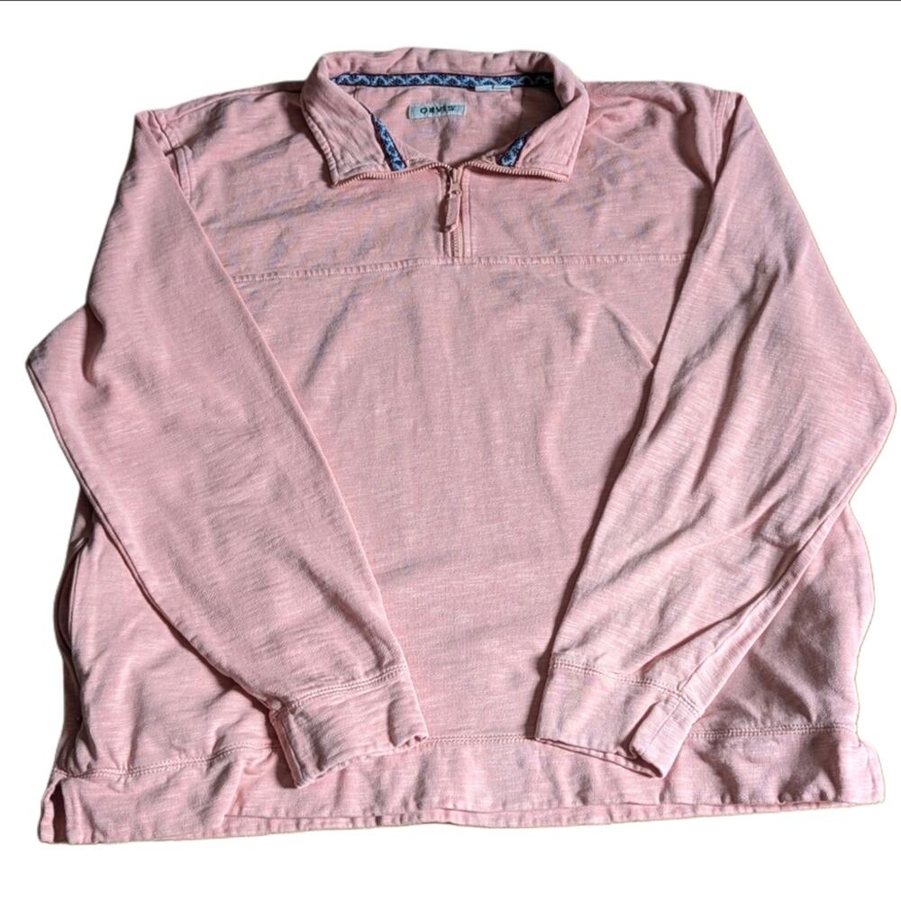 Orvis Preppy 1/4 Zip Salmon Pink Outdoor Hiking Camping Fall Pullover Sweatshirt